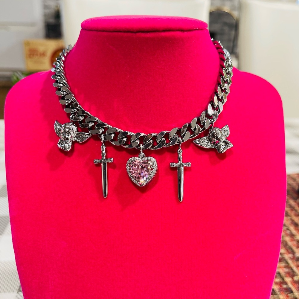 Silver and Pink Charm Necklace - Picture 2 of 7